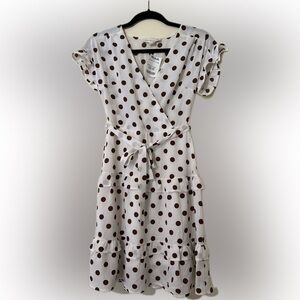 Elegant Brown Polka Dot Midi Dress